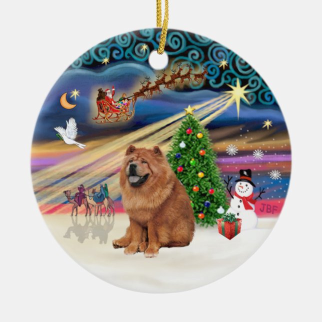 Xmas Magic - Chow Chow (red) Ceramic Tree Decoration (Front)