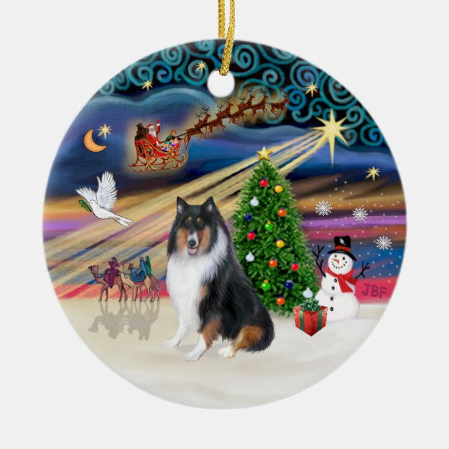 Xmas Magic - Collie (tri colir) Ceramic Tree Decoration (Front)