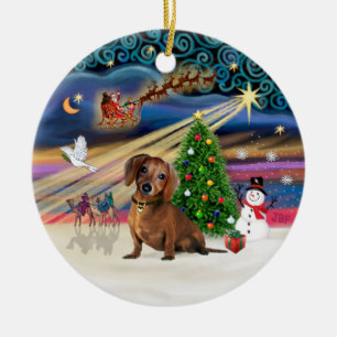 Xmas Magic - Dachshund (brown 2) Ceramic Tree Decoration