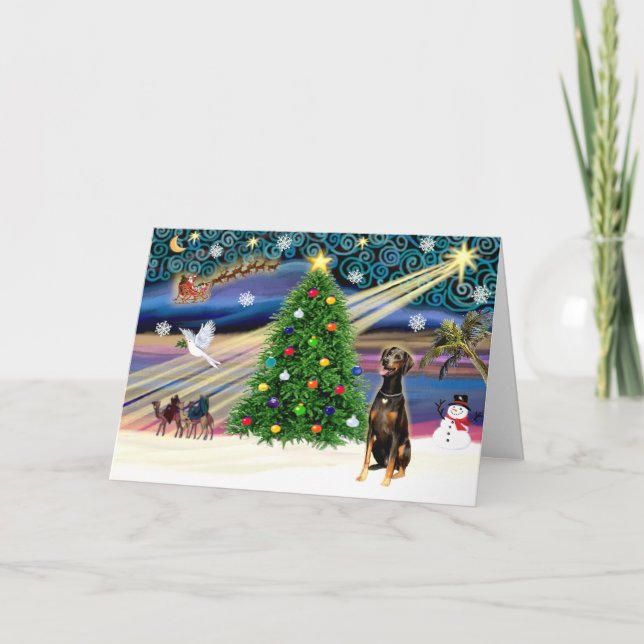 Xmas Magic-Doberman Blk-Natural Holiday Card (Front)