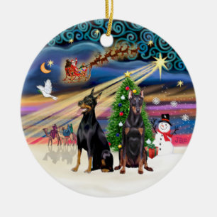 Xmas Magic - Dobermans (two) Ceramic Tree Decoration