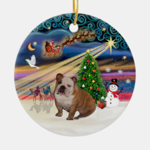 Xmas Magic - English Bulldog 1 (brown-cream) Ceramic Tree Decoration