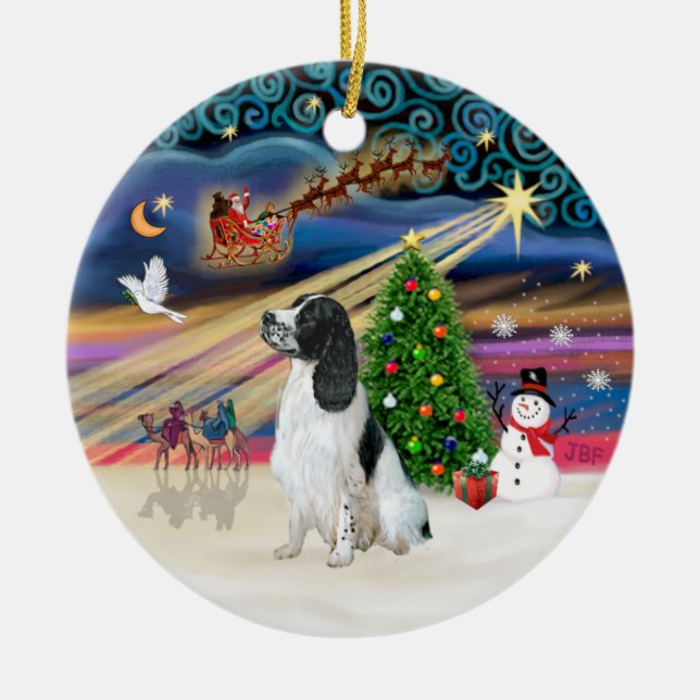 Xmas Magic - English Springer 7 (BW) Ceramic Tree Decoration (Front)