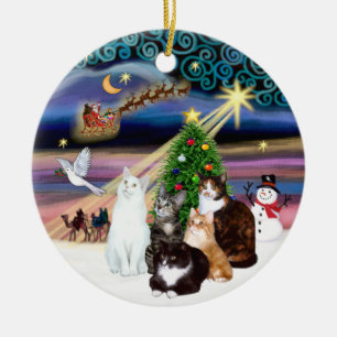 Xmas Magic - Five cats (ASH) Ceramic Tree Decoration