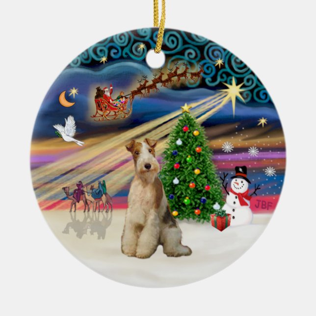 Xmas Magic - Fox Terrier (Wire 3) Ceramic Tree Decoration (Front)