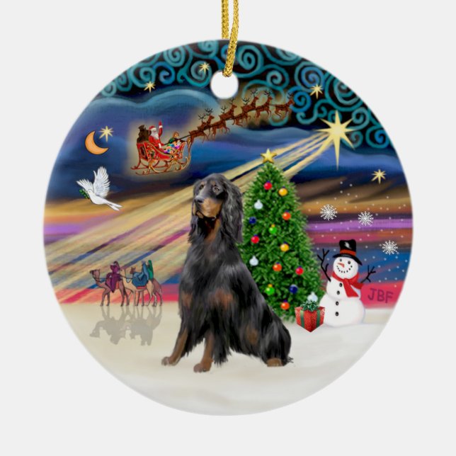 Xmas Magic - Gordon Setter Ceramic Tree Decoration (Front)