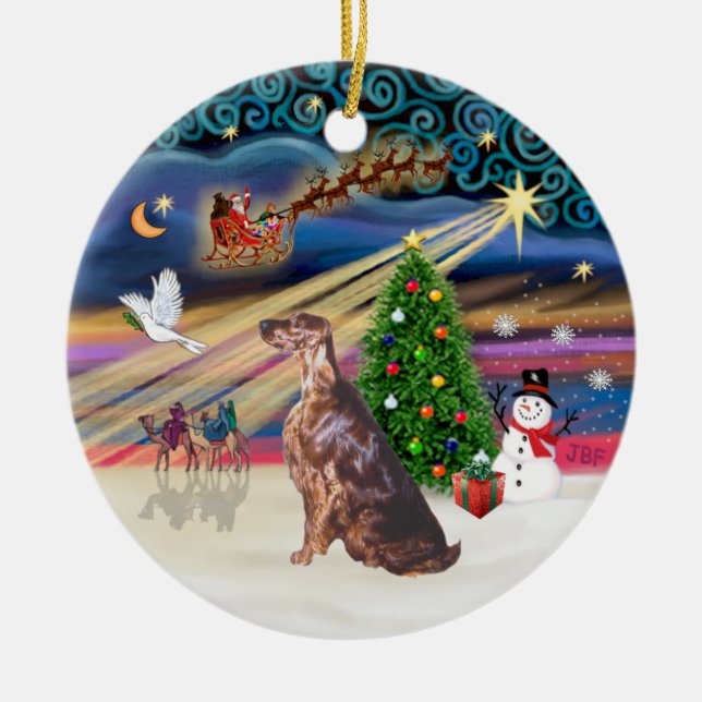 Xmas Magic - Irish Setter Ceramic Tree Decoration (Front)