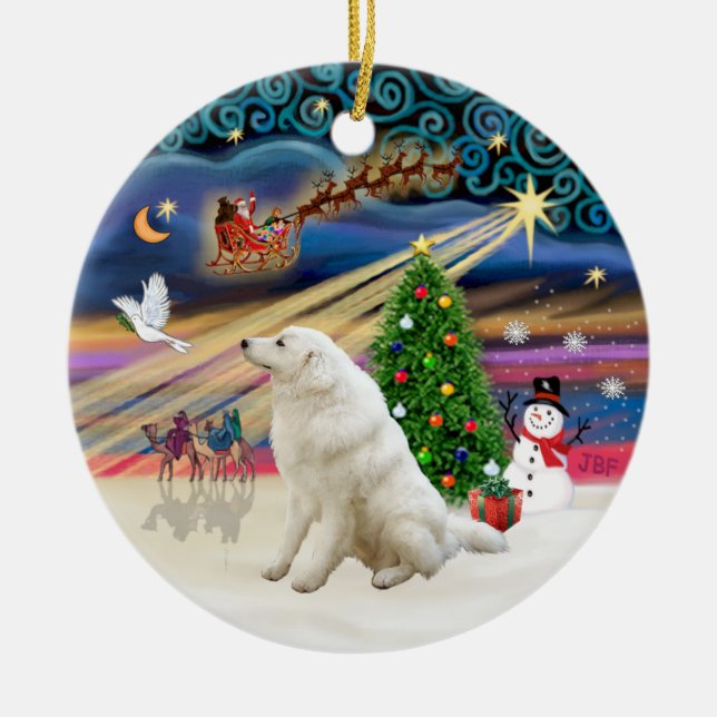 Xmas Magic - Kuvasz Ceramic Tree Decoration (Front)