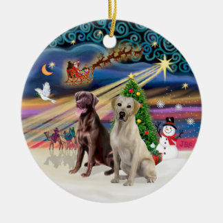 Xmas Magic - Labradors (Choc-Yellow) Ceramic Tree Decoration