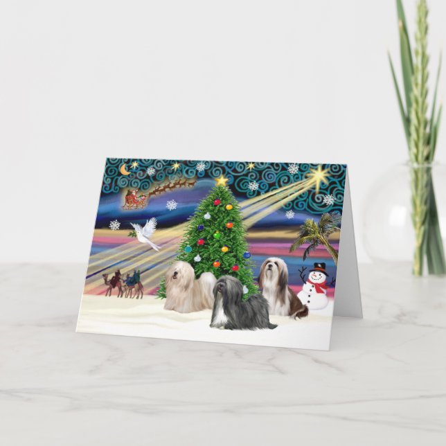 Xmas Magic-Lhasa Apso-Trio Holiday Card (Front)