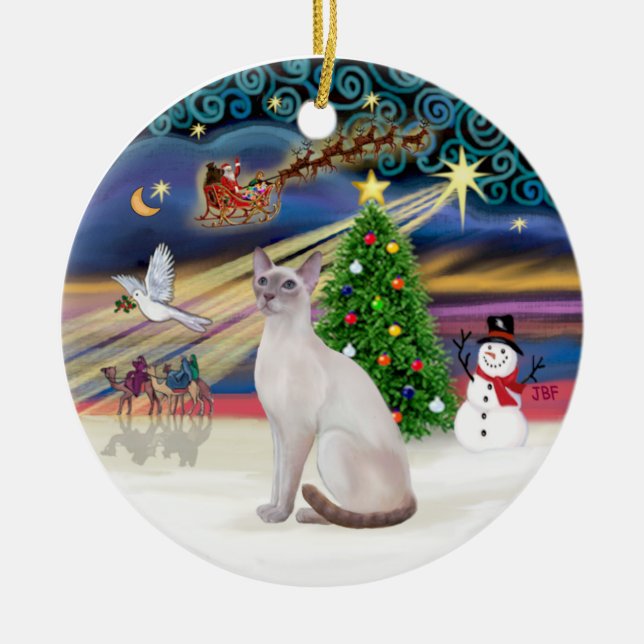 Xmas Magic - Lilac Point Siamese Ceramic Tree Decoration (Front)