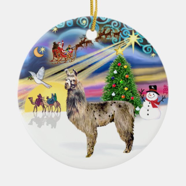 Xmas Magic - Llama 2 Ceramic Tree Decoration (Front)