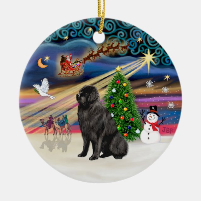 Xmas Magic - Newfoundland 1 Ceramic Tree Decoration (Front)