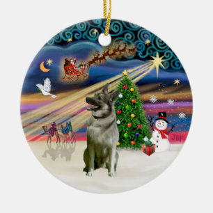 Xmas Magic - Norwegian Elkhound Ceramic Tree Decoration