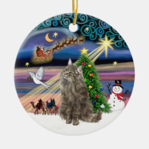 Xmas Magic - Norwegian Forest cat Ceramic Tree Decoration