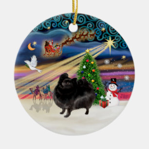 Xmas Magic - Pomeranian (black stand) Ceramic Tree Decoration