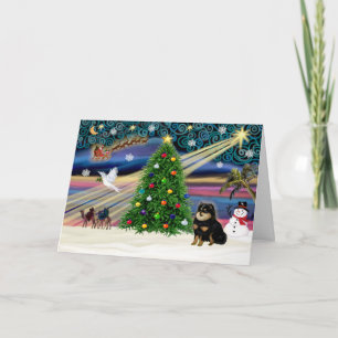 Xmas Magic - Pomeranian Black-Tan Holiday Card