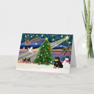 Xmas Magic - Pomeranian Black-Tan Holiday Card