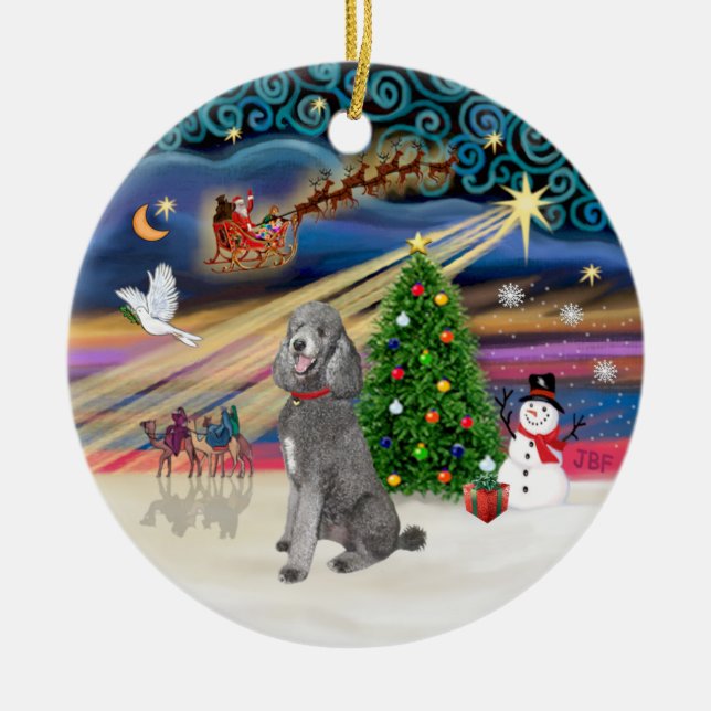Xmas Magic - Poodle (Standard silver) Ceramic Tree Decoration (Front)