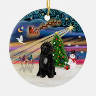 Xmas Magic - Portuguese Water Dog (R-sit) Ceramic Tree Decoration