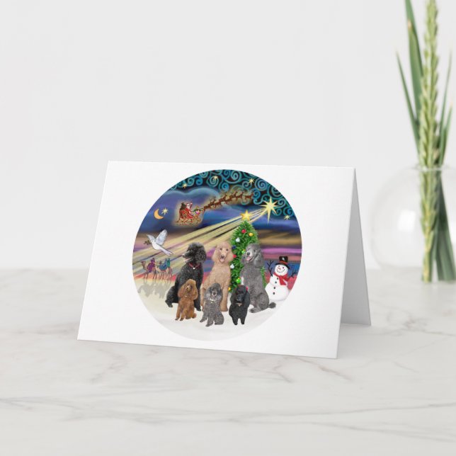 Xmas Magic (R) - 6 Standard Poodles Holiday Card (Front)