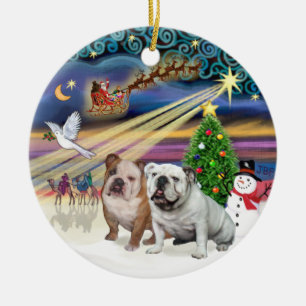 Xmas Magic (R) - Two English Bulldogs Ceramic Tree Decoration