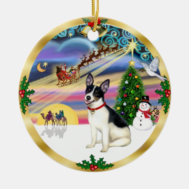 Xmas Magic - Rat Terrier Ceramic Tree Decoration (Front)