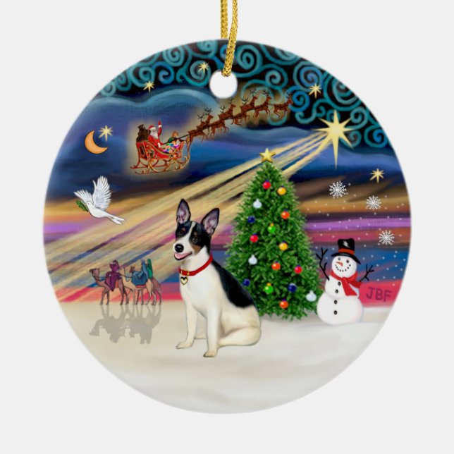 Xmas Magic - Rat Terrier Ceramic Tree Decoration (Front)