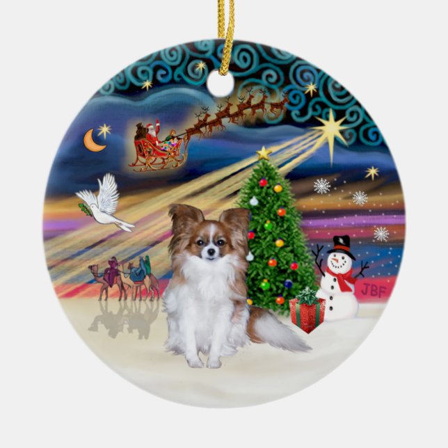 Xmas Magic - Red Sable Papillon Ceramic Tree Decoration (Front)