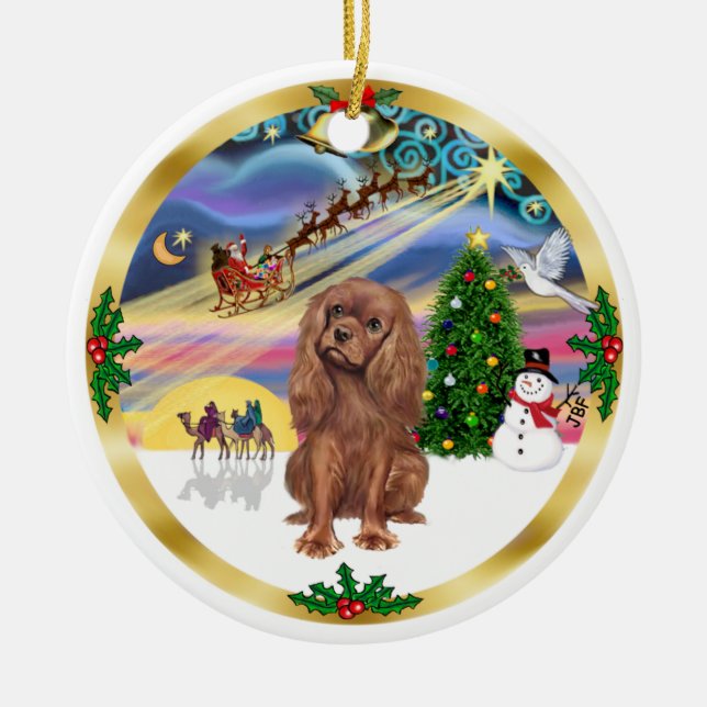 Xmas Magic - Ruby Cavalier Ceramic Tree Decoration (Front)