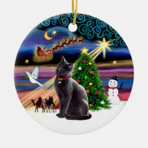 Xmas Magic - Russian Blue cat Ceramic Tree Decoration