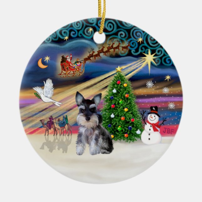 Xmas Magic - Schnauzer Puppy (Z) Ceramic Tree Decoration (Front)