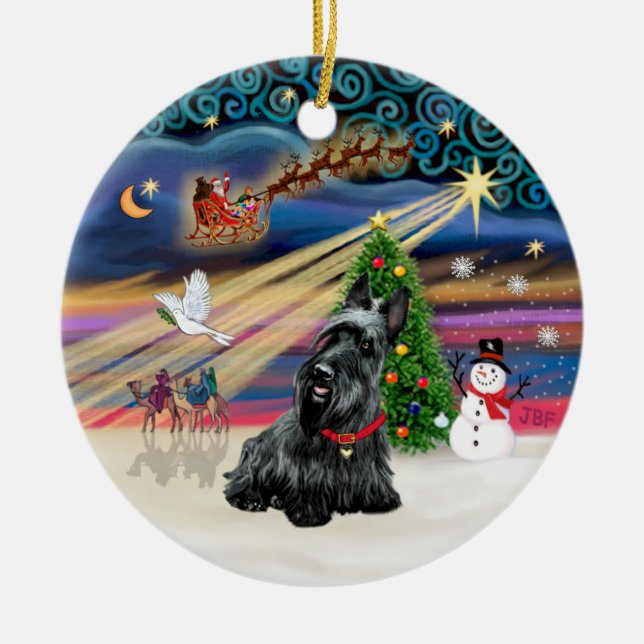 Xmas Magic - Scottish Terrier 3 Ceramic Tree Decoration (Front)