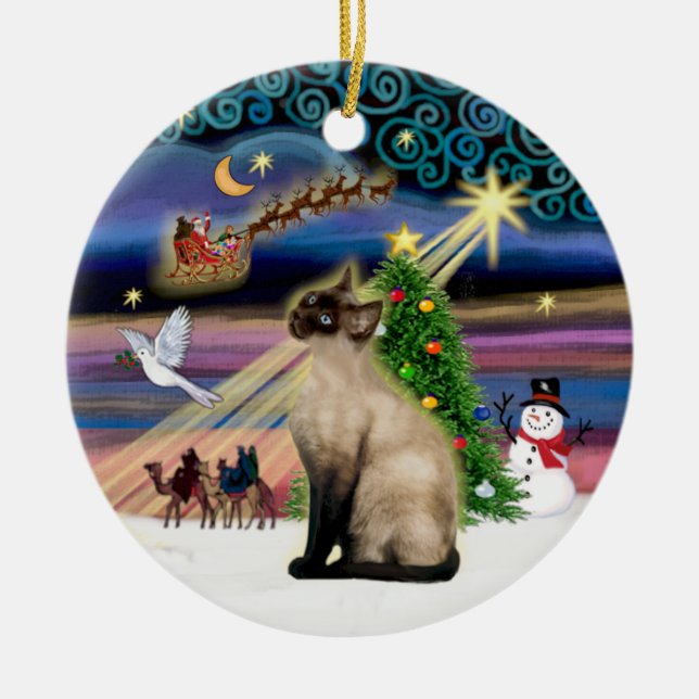 Xmas Magic - Seal Point Siamese Ceramic Tree Decoration (Front)