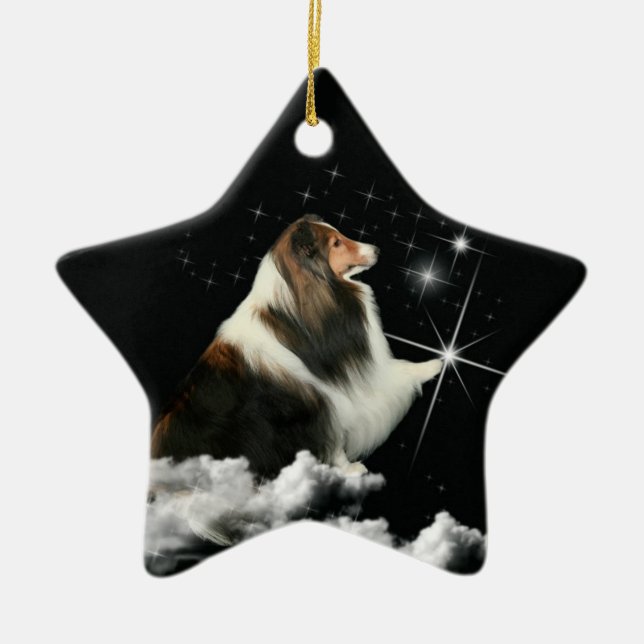 Xmas Magic Sheltie Ceramic Tree Decoration (Front)