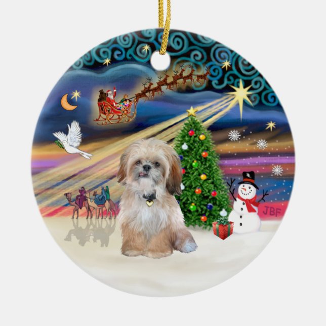 Xmas Magic - Shih Tzu (P) Ceramic Tree Decoration (Front)