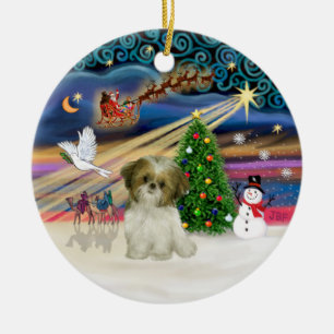 Xmas Magic - Shih Tzu Puppy (brown-white) Ceramic Tree Decoration