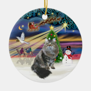 Xmas Magic - Siberian Cat Ceramic Tree Decoration