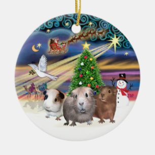 Xmas Magic - Three Guinea Pigs Ceramic Tree Decoration