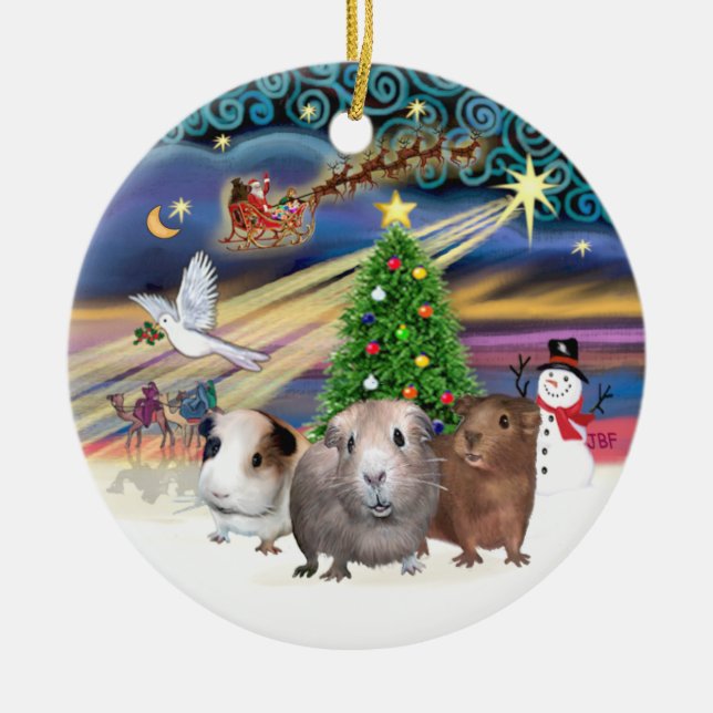 Xmas Magic - Three Guinea Pigs Ceramic Tree Decoration (Front)