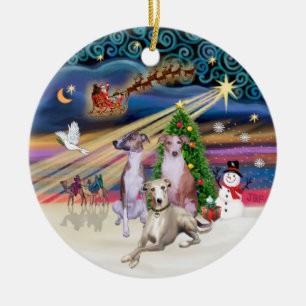 Xmas Magic - Three Whippets Ceramic Tree Decoration