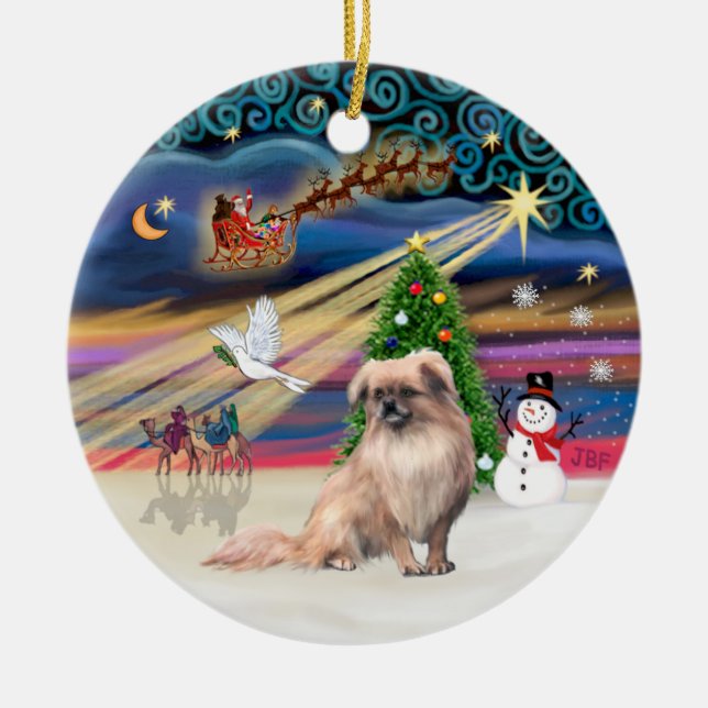 Xmas Magic - Tibetan Spaniel (fawn) Ceramic Tree Decoration (Front)