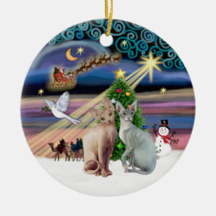 Xmas Magic - Two Sphynx cats Ceramic Tree Decoration