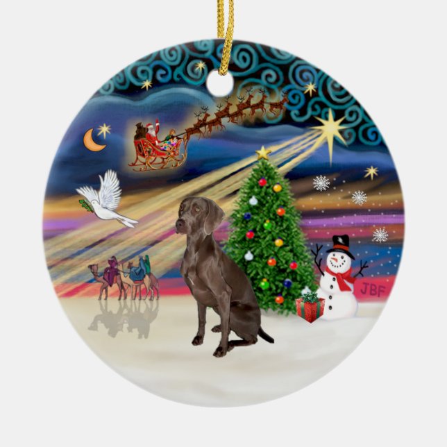 Xmas Magic - Weimaraner #A7 Ceramic Tree Decoration (Front)