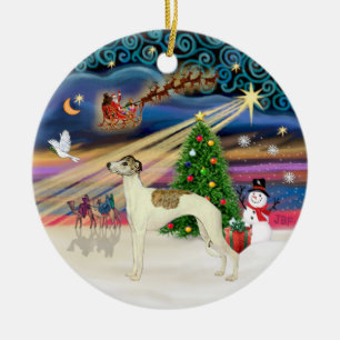 Xmas Magic - Whippet 3 (cream-brindle) Ceramic Tree Decoration