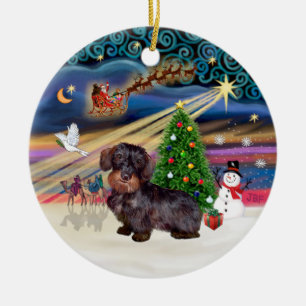 Xmas Magic - Wire Haired Dachshund Ceramic Tree Decoration