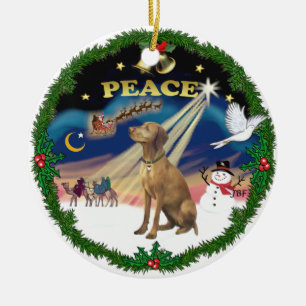 Xmas Magic (wreath) - Vizsla #2 Ceramic Tree Decoration