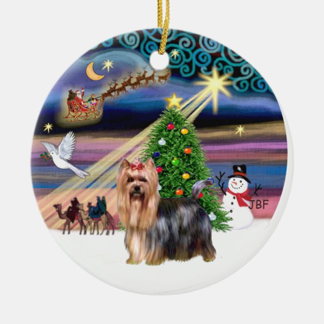 Xmas Magic - Yorkie 9 Ceramic Tree Decoration (Front)