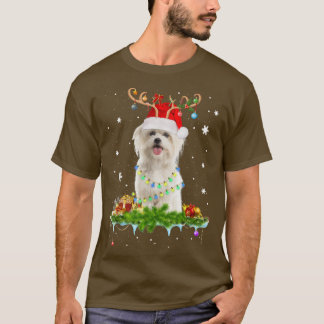 Xmas Maltese Dog Christmas Lights Santa Reindeer D T-Shirt