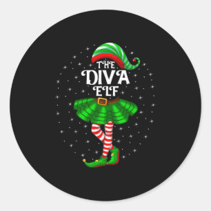 Xmas Matching Family Women Girls Mum The Diva Elf Classic Round Sticker